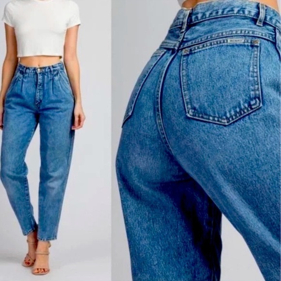 Vintage Bill Blass High Rise Pleat Front Mom Jeans Blue Rigid Denim - Picture 1 of 11